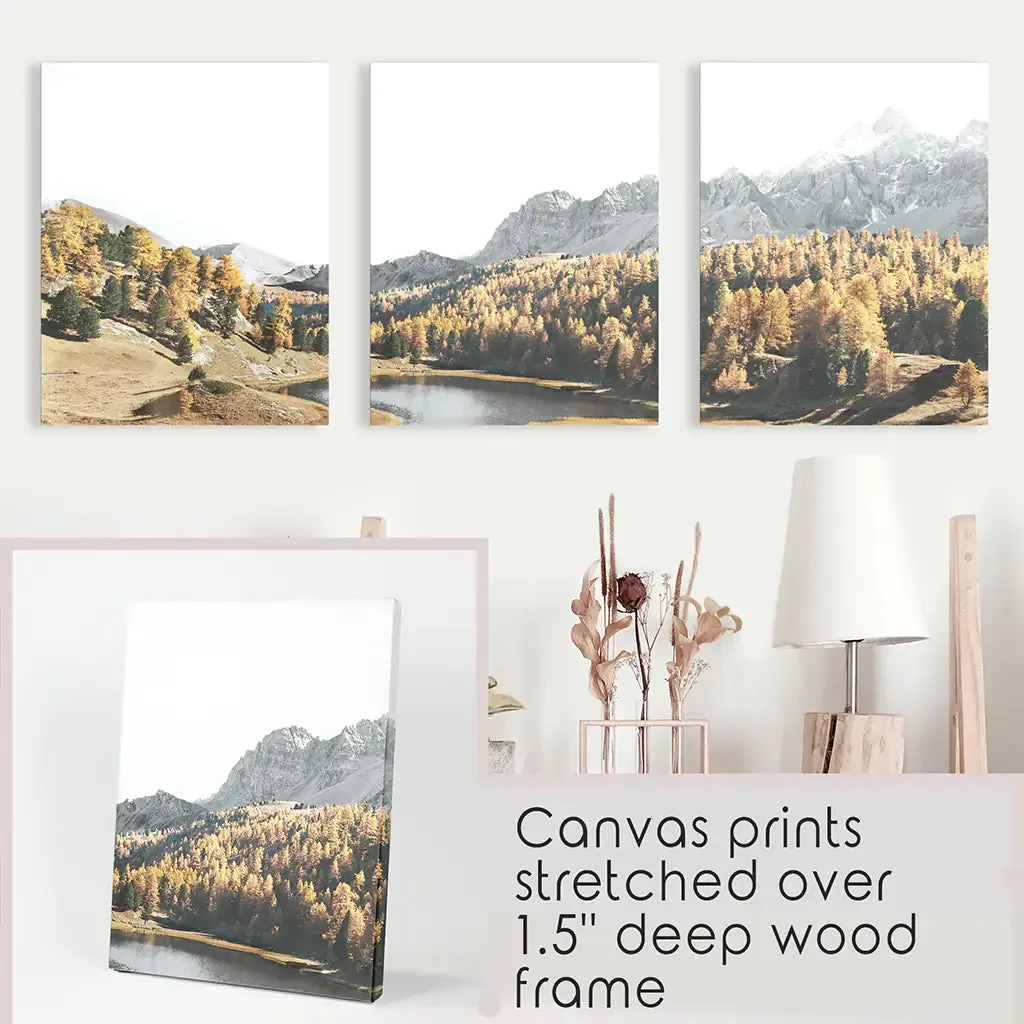 Brown Autumn Scenery. 3 Piece Mountain Lake, Forest Wall Art