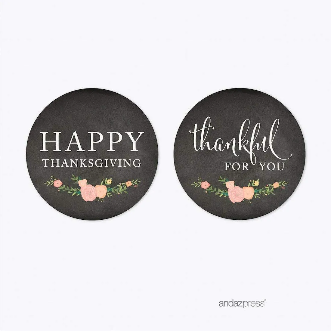 Chalkboard Floral Thanksgiving Autumn Party Collection, Round Circle Stickers,