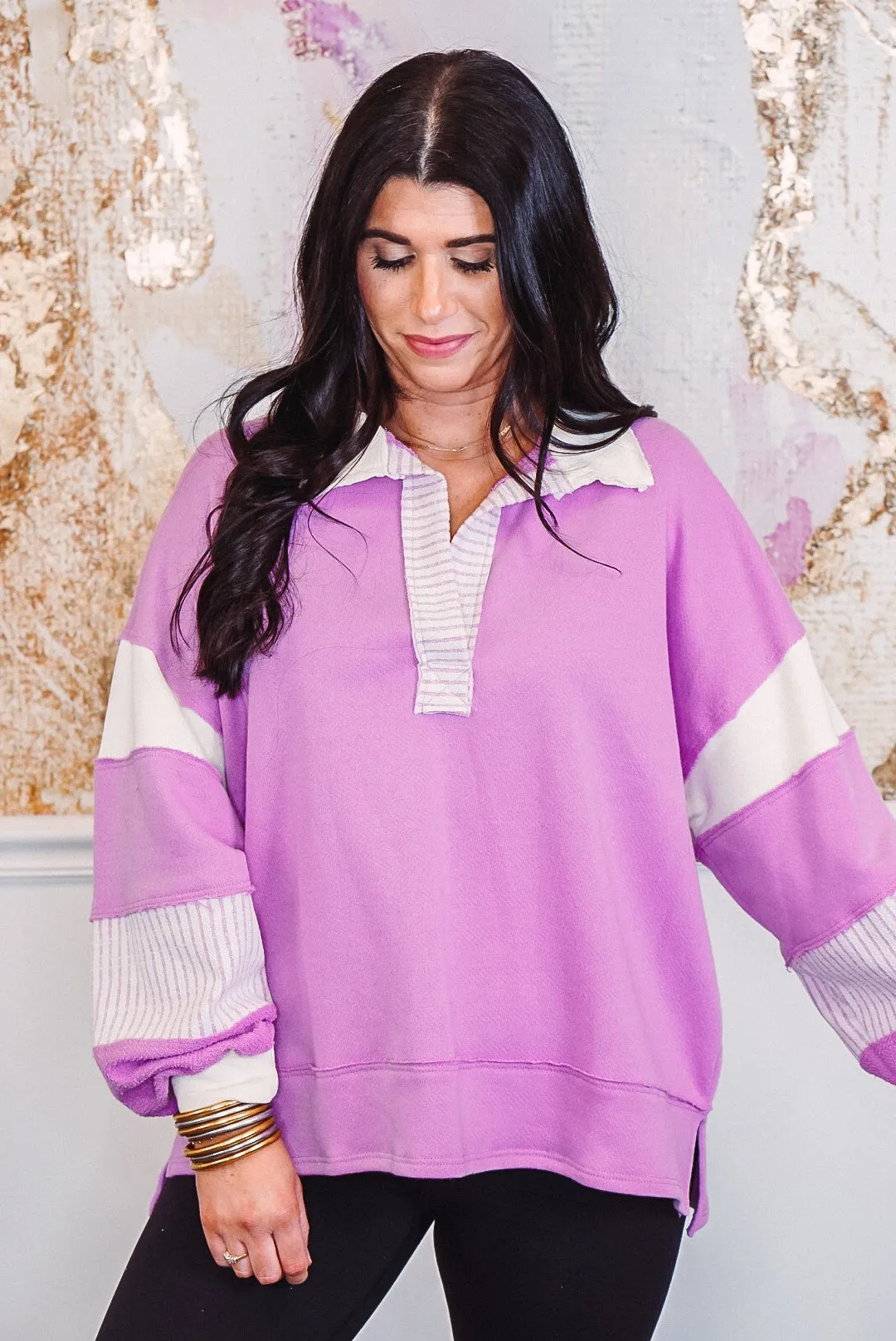 Colorblock Fave Cream Lavender Pullover