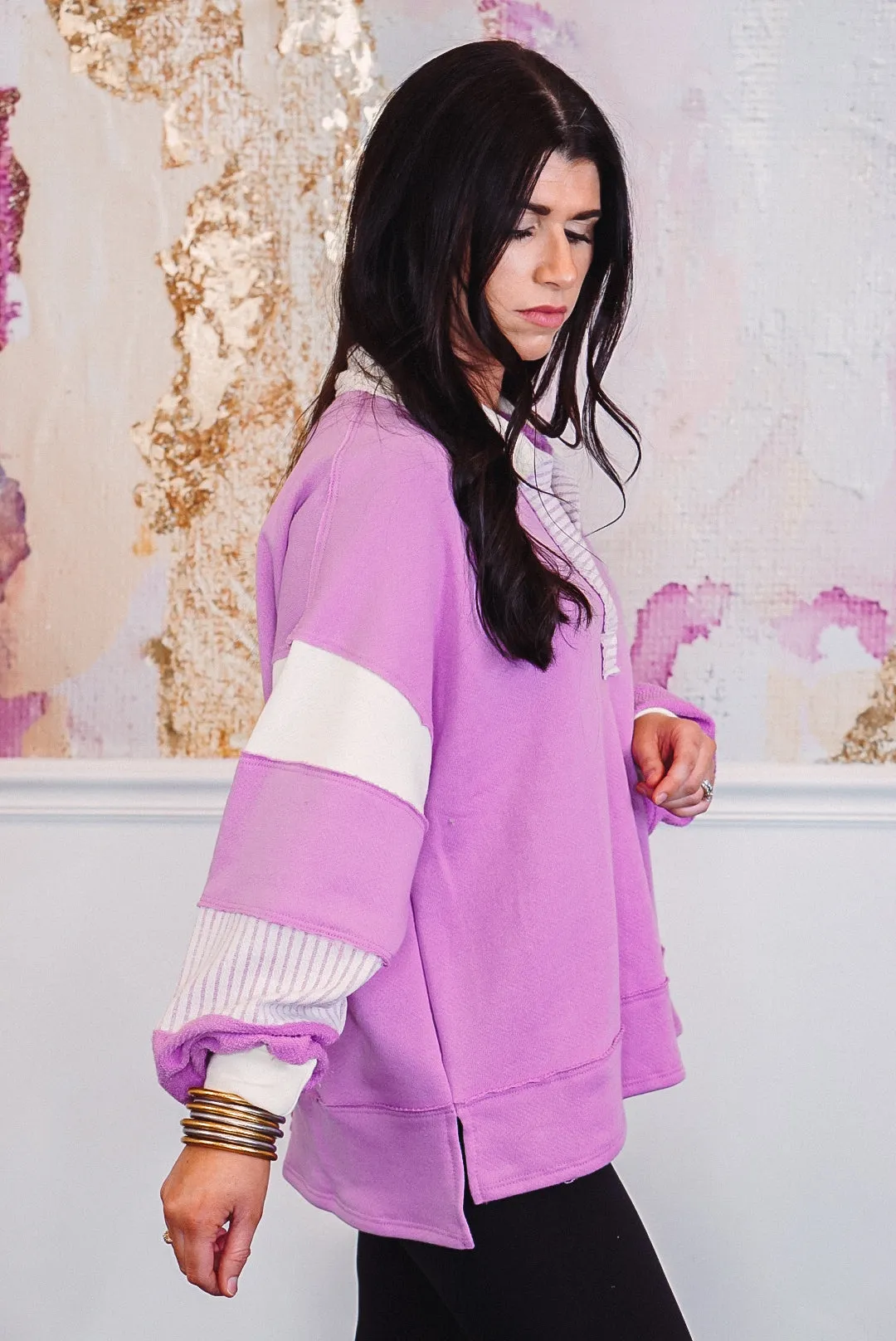 Colorblock Fave Cream Lavender Pullover