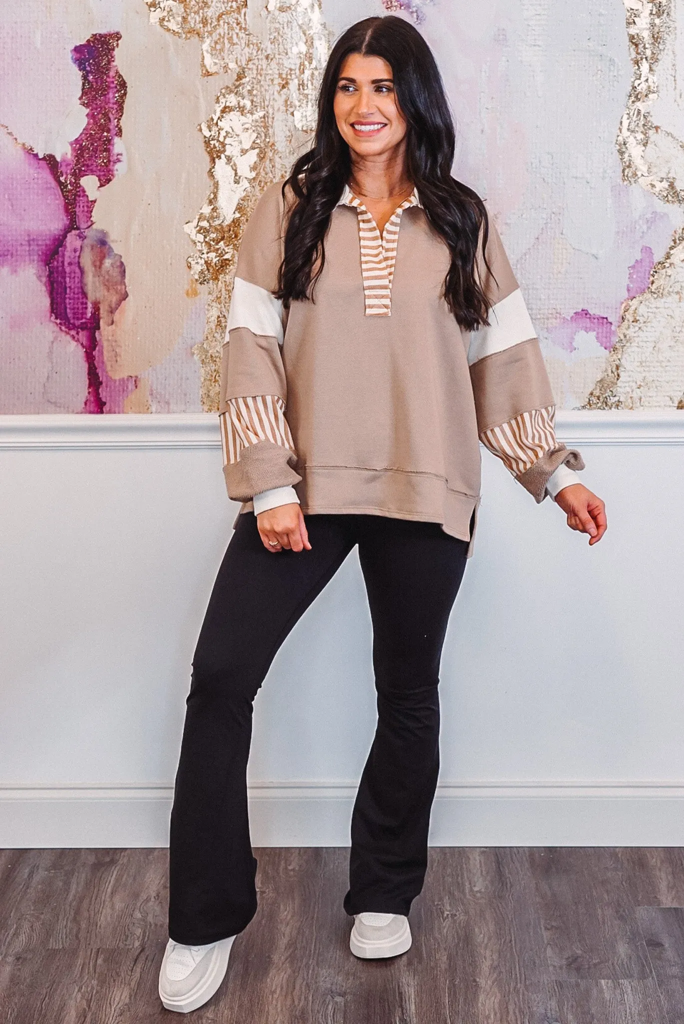 Colorblock Fave Cream Taupe Pullover