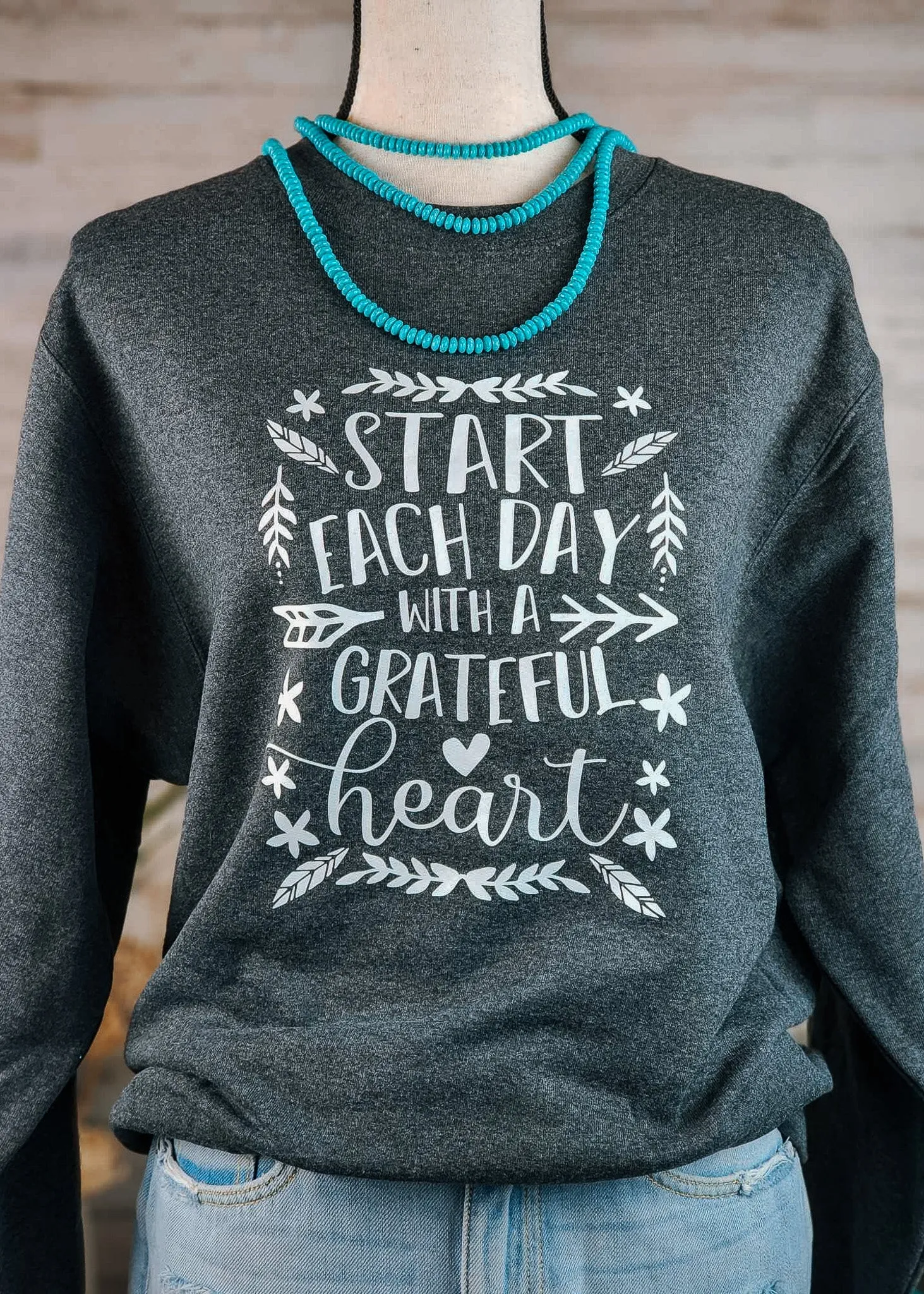 Dark Gray Grateful Heart Pullover Sweatshirt