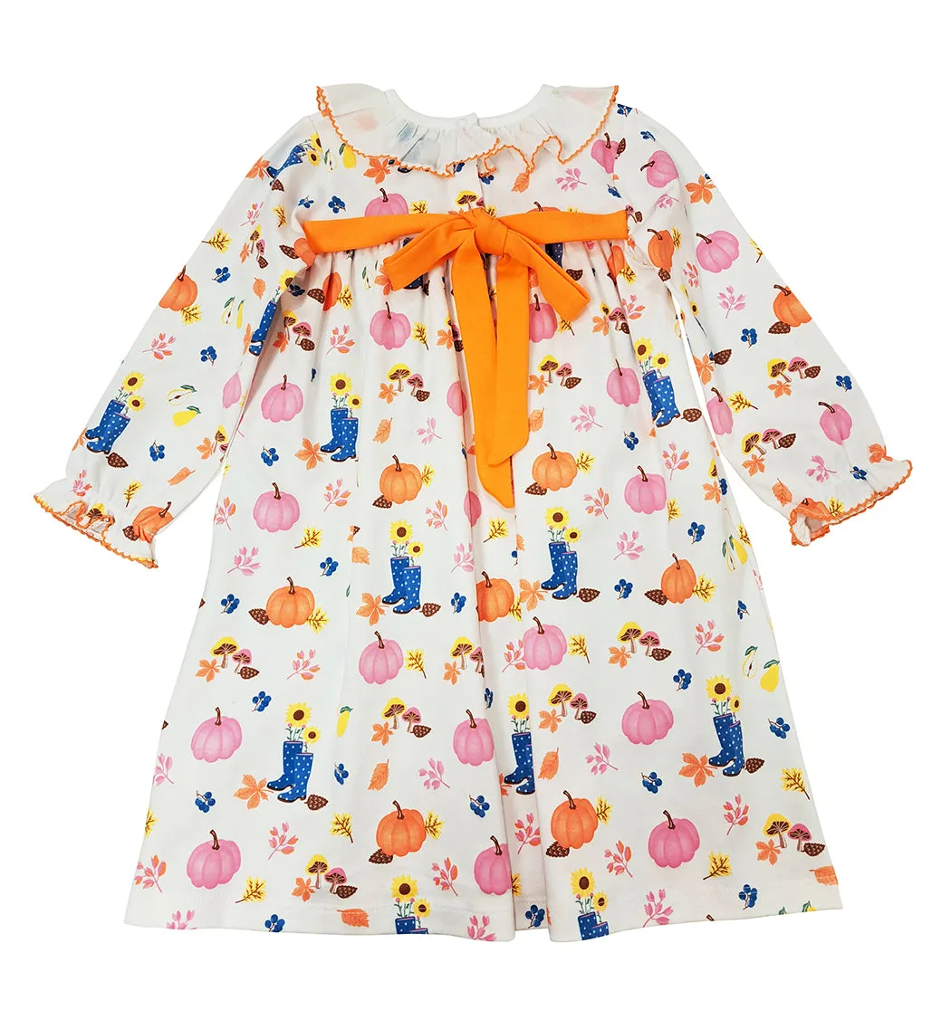 Fall Pumpkin Print Pima Cotton Girl's Float dress