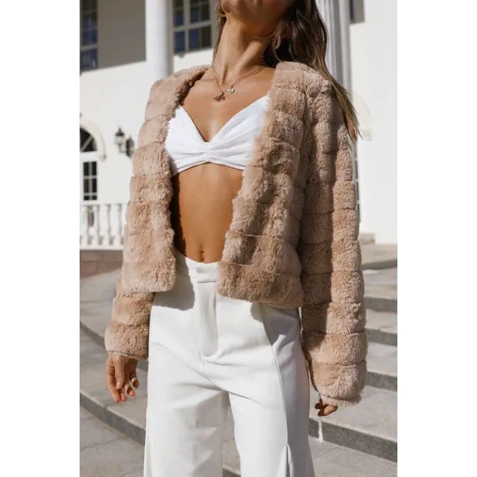 Stylish Faux Fur Cop Jacket - English