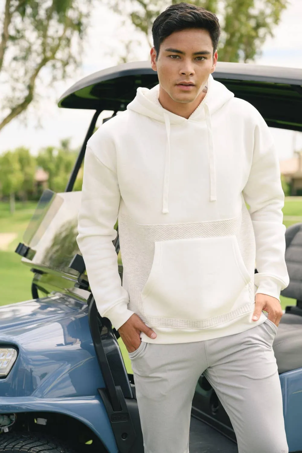 Half Quilted Hoodie Pullover for Men