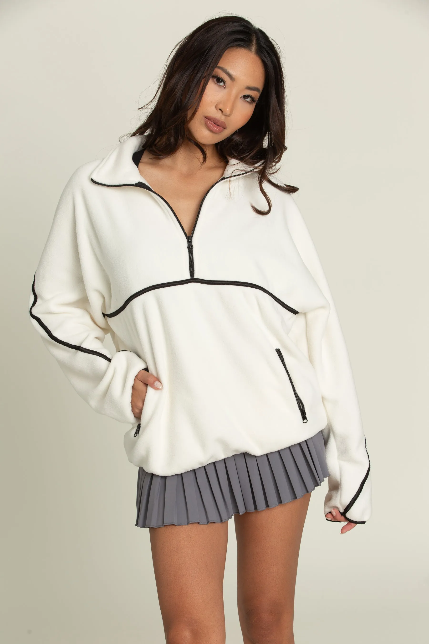 Ivory Minimalistic Half-Zip Pullover