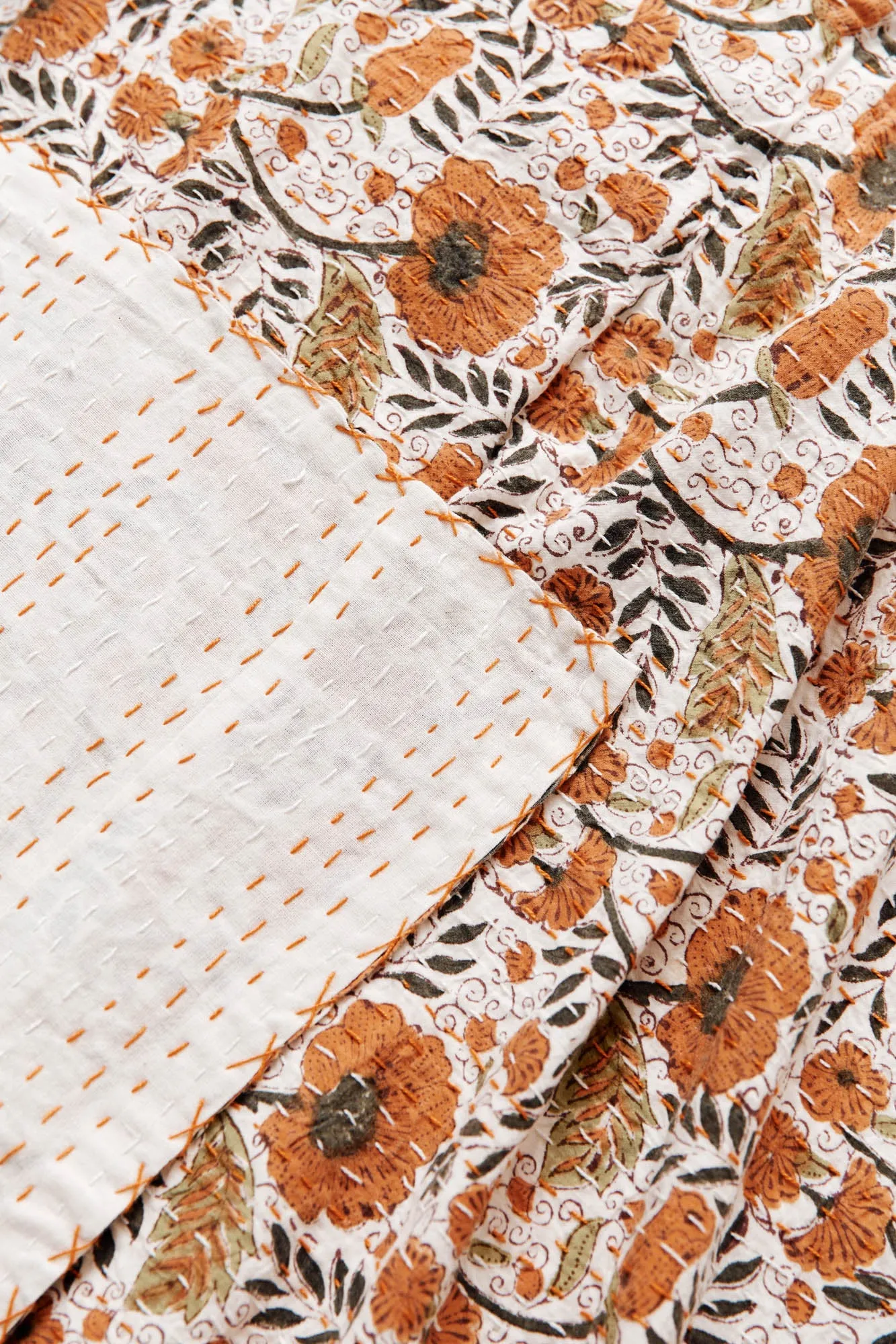 Kantha Quilt Autumn Flowers