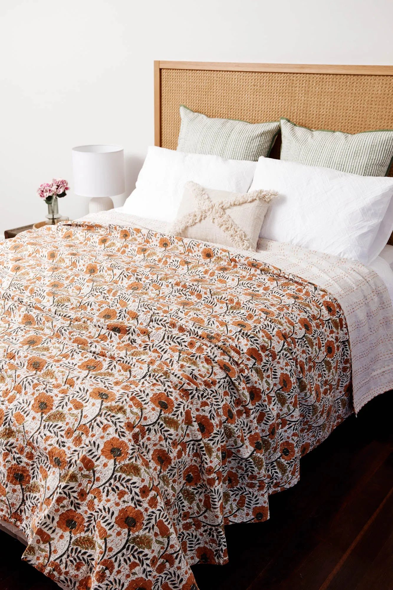 Kantha Quilt Autumn Flowers