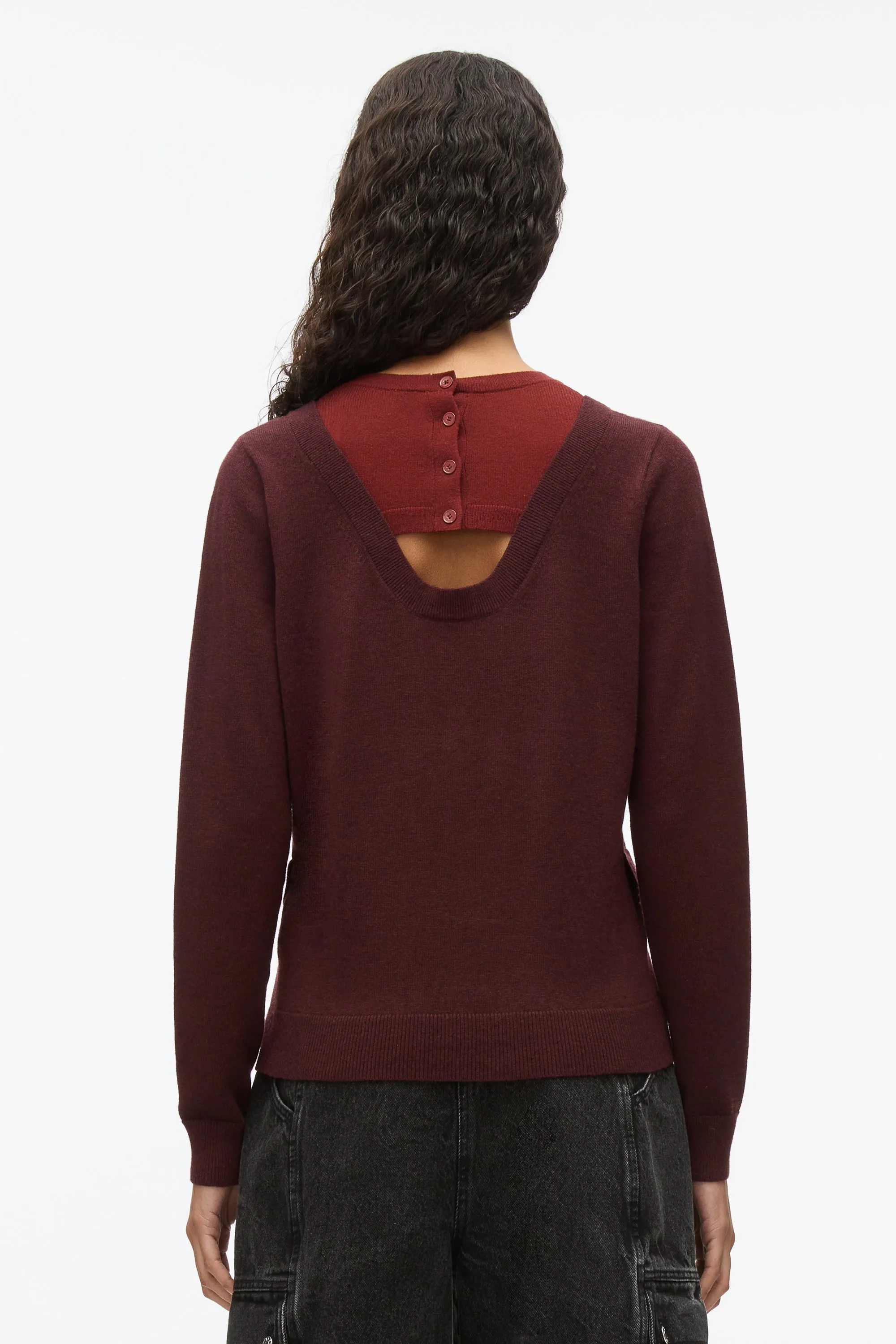 Layered Knit Pullover with Keyhole