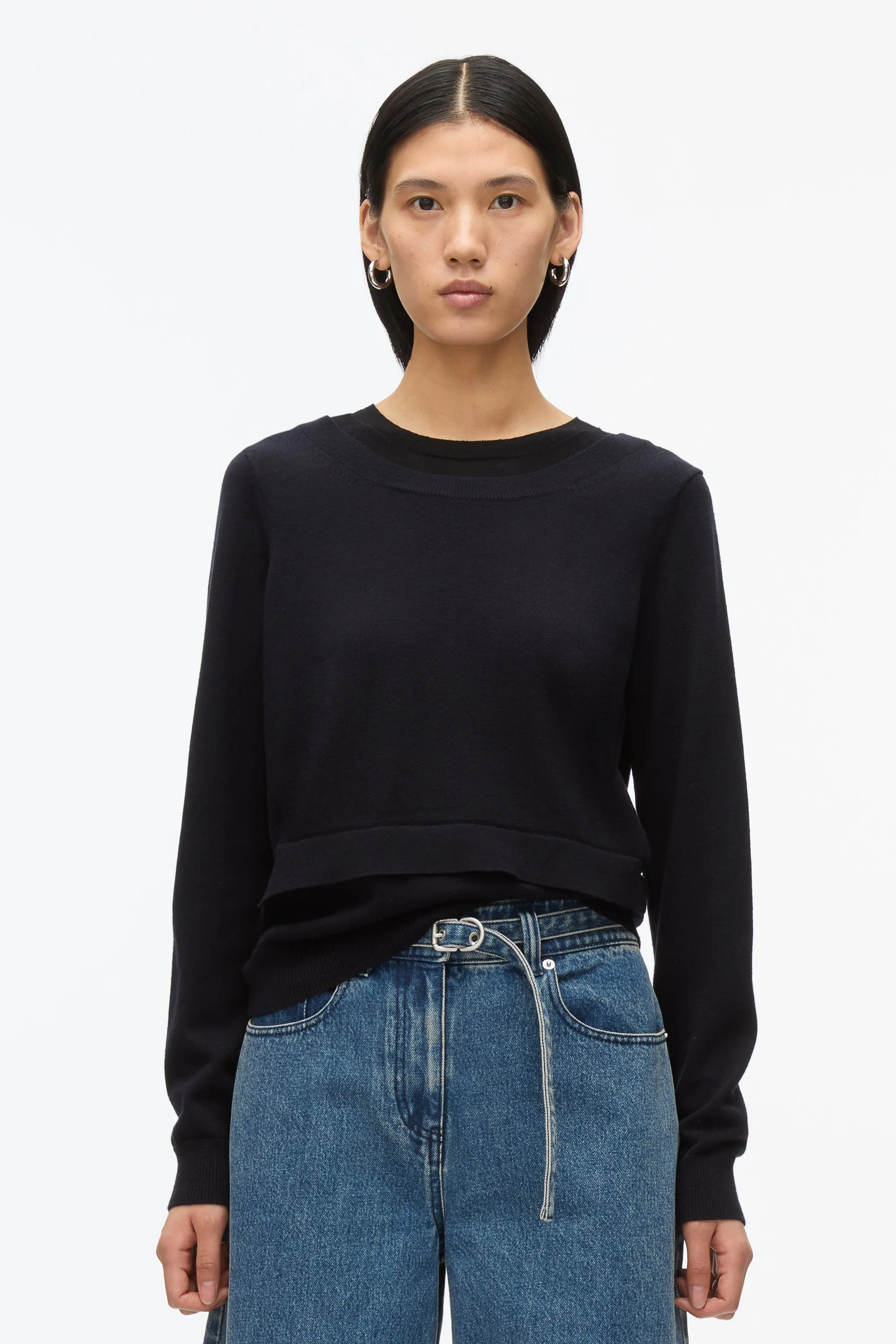 Layered Knit Pullover with Keyhole