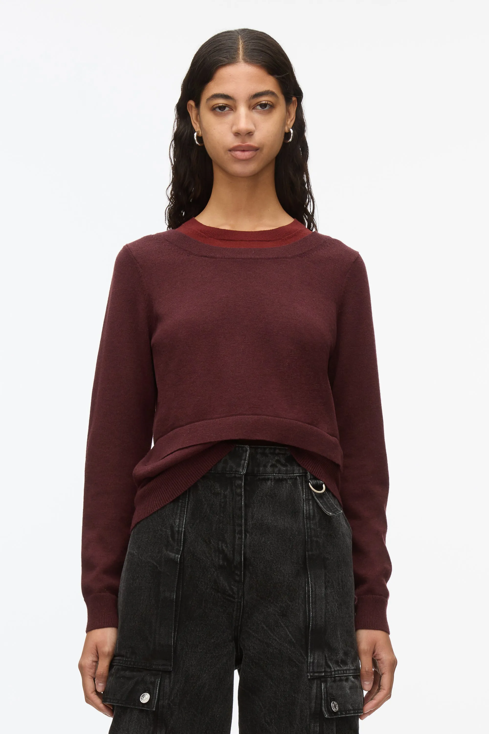 Layered Knit Pullover with Keyhole