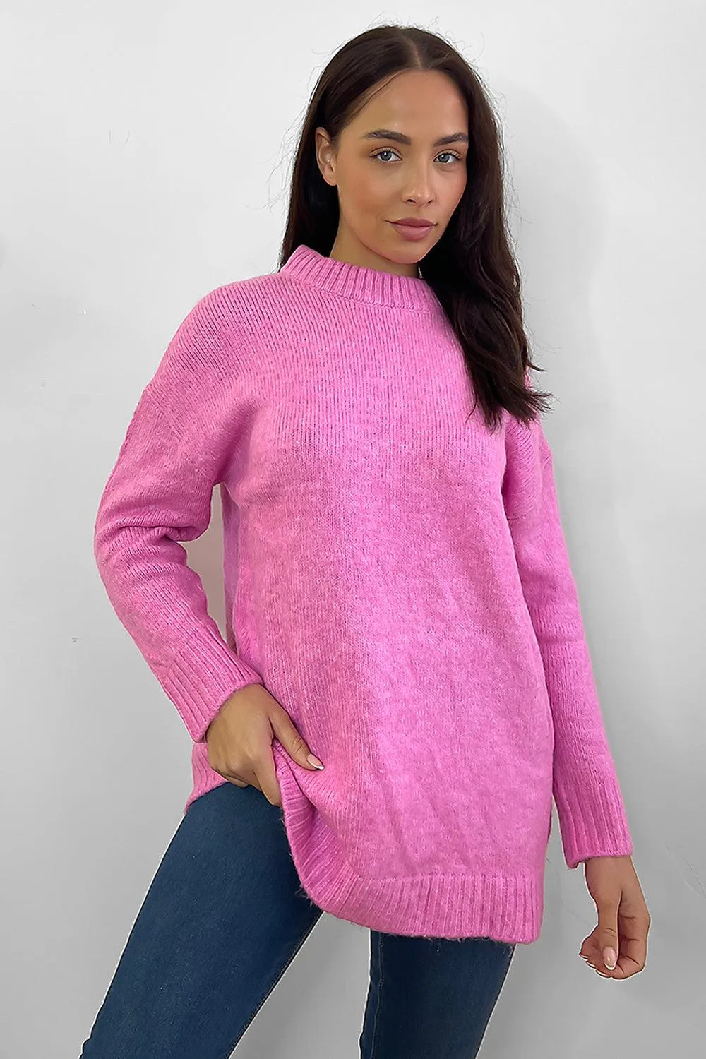 Soft Knit Ribbed Neckline Oversized Pullover