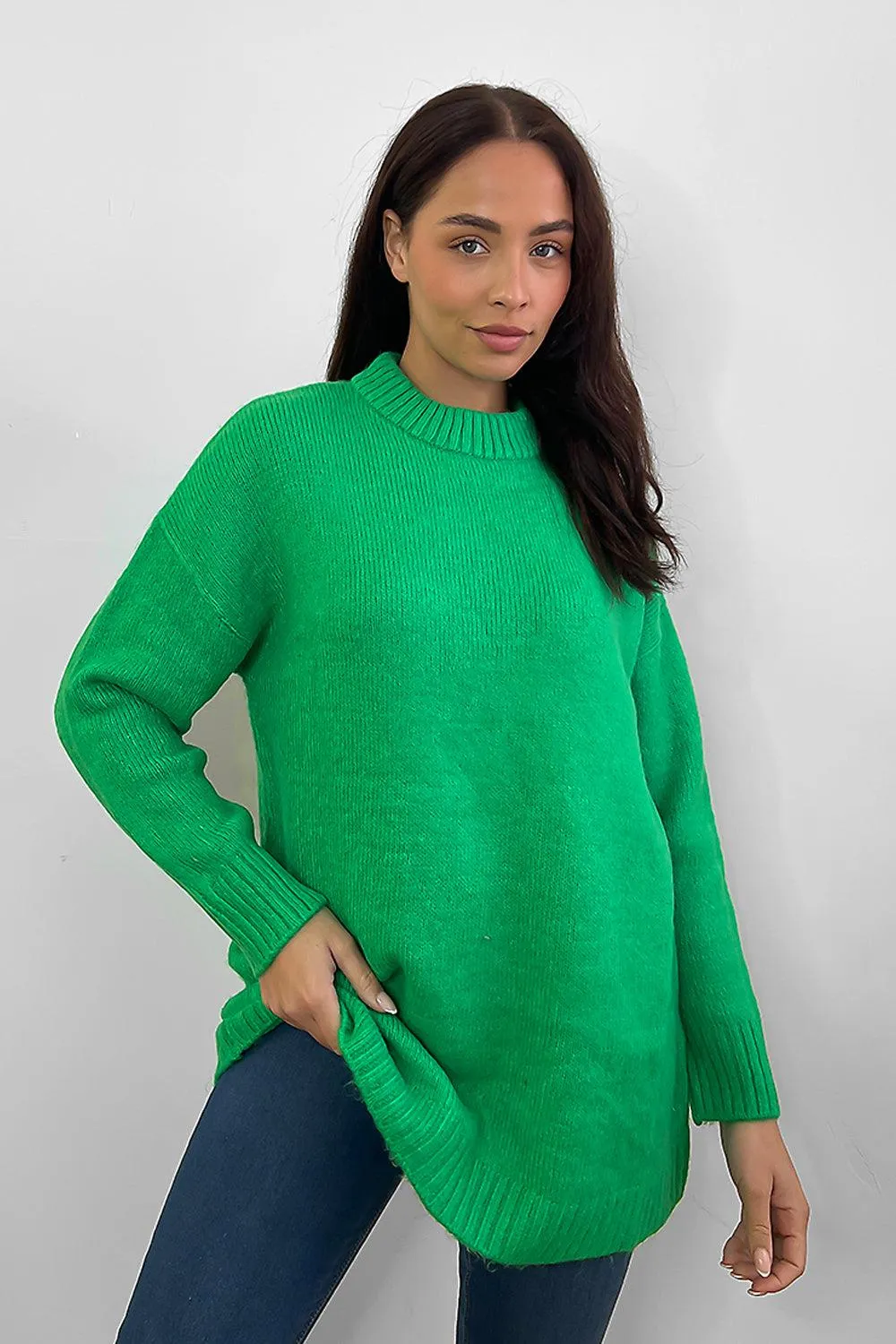 Soft Knit Ribbed Neckline Oversized Pullover