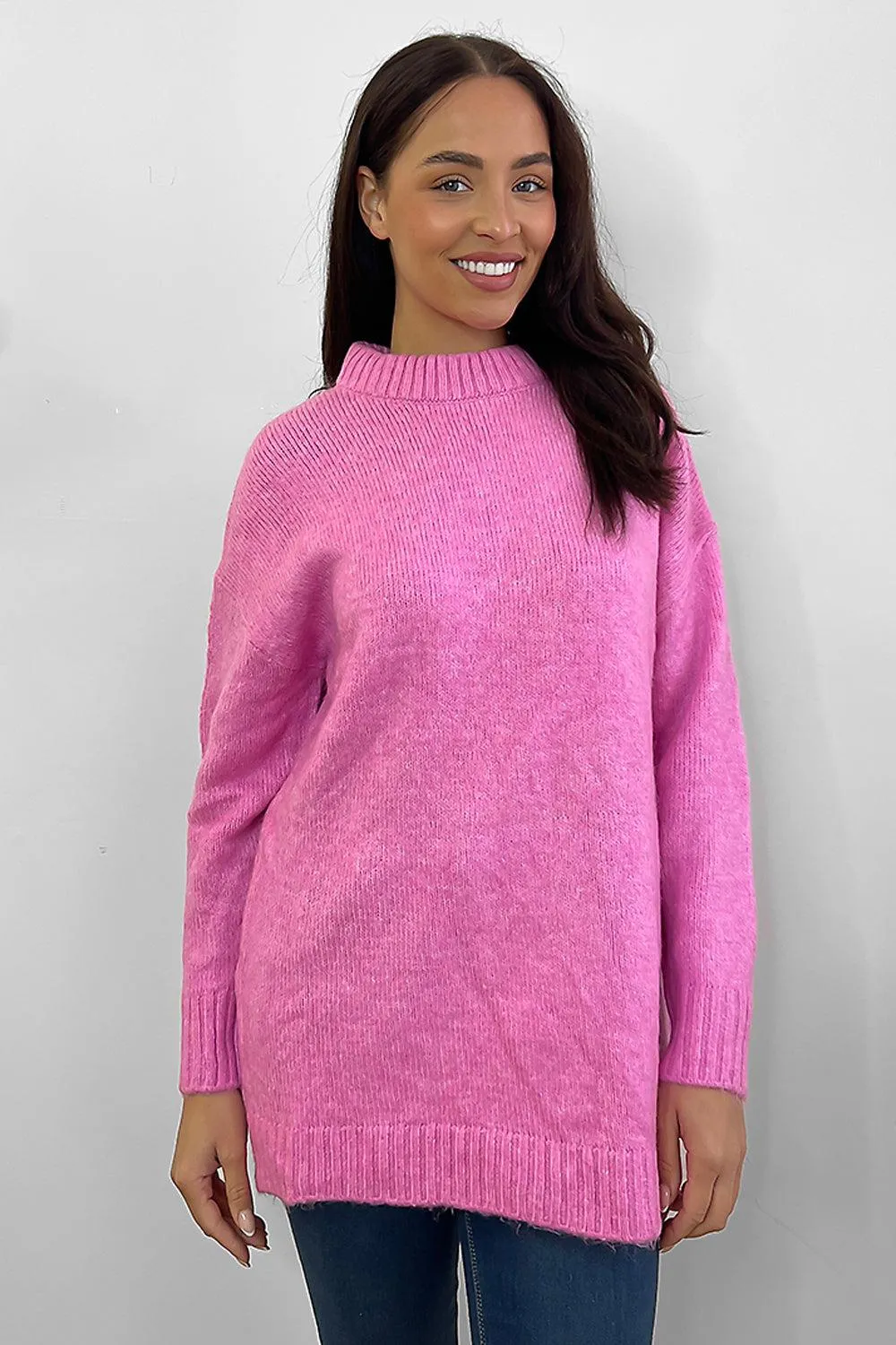 Soft Knit Ribbed Neckline Oversized Pullover