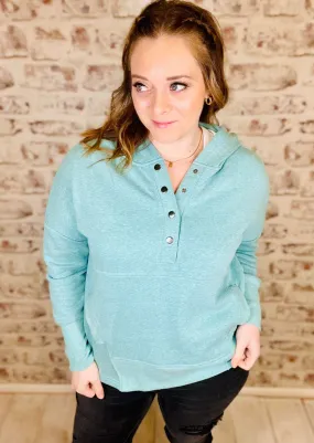 Teal Half Snap Hooded Pullover