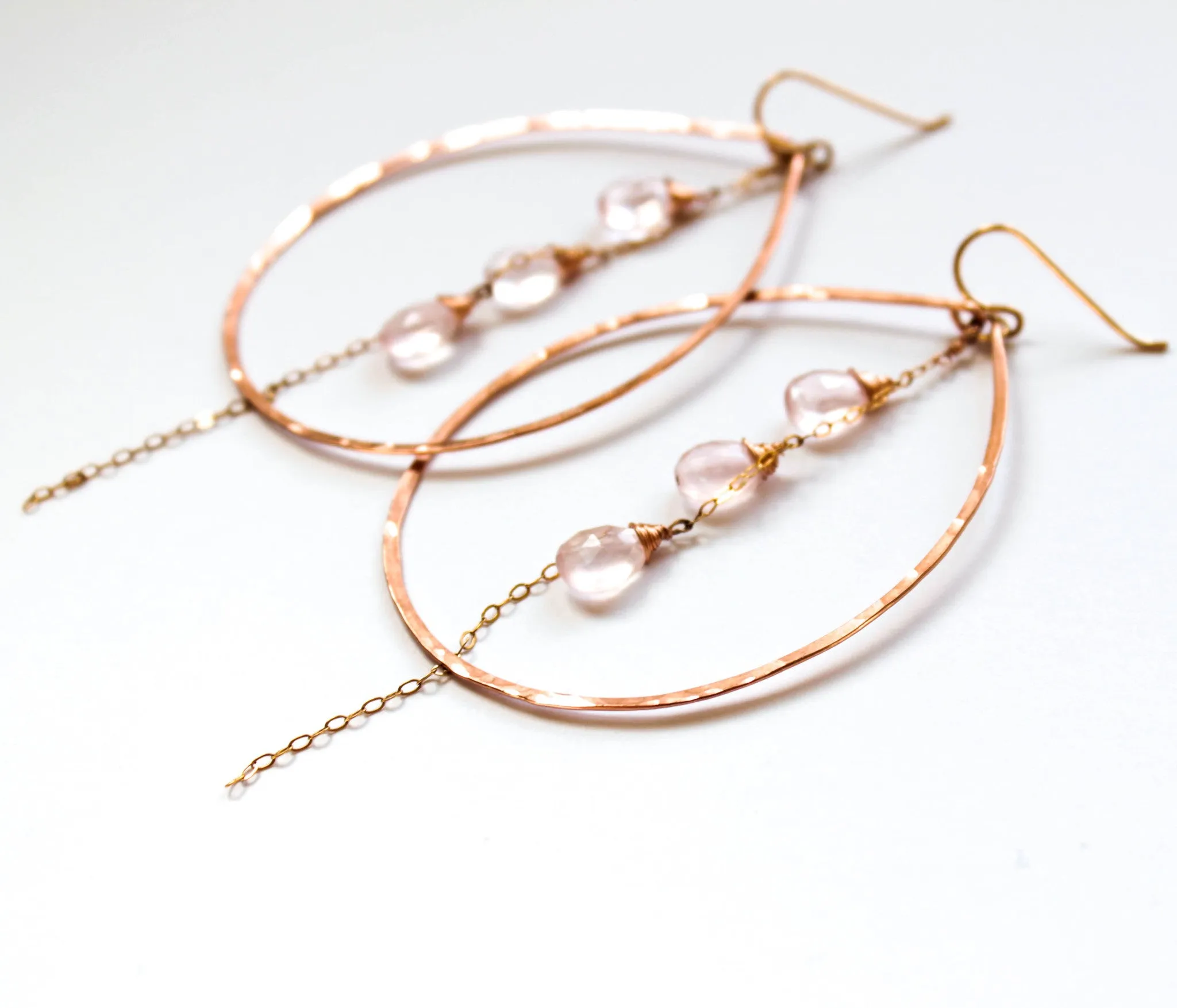 Teardrop Gemstone Fall Hoops - Rose Quartz