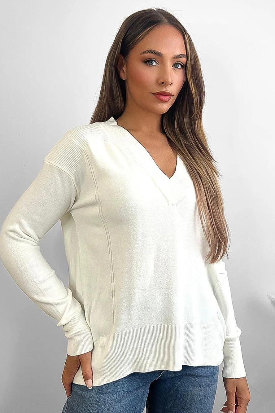 V-Neck V-back Longline Pullover