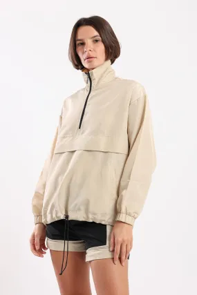 WINDBREAKER PARKA SWEATSHIRT - BEIGE