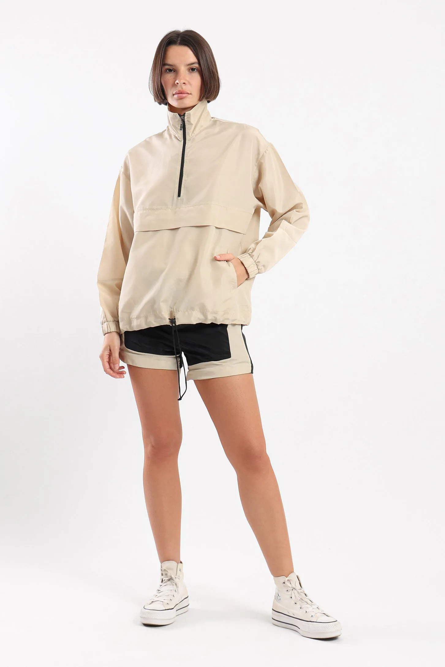 WINDBREAKER PARKA SWEATSHIRT - BEIGE