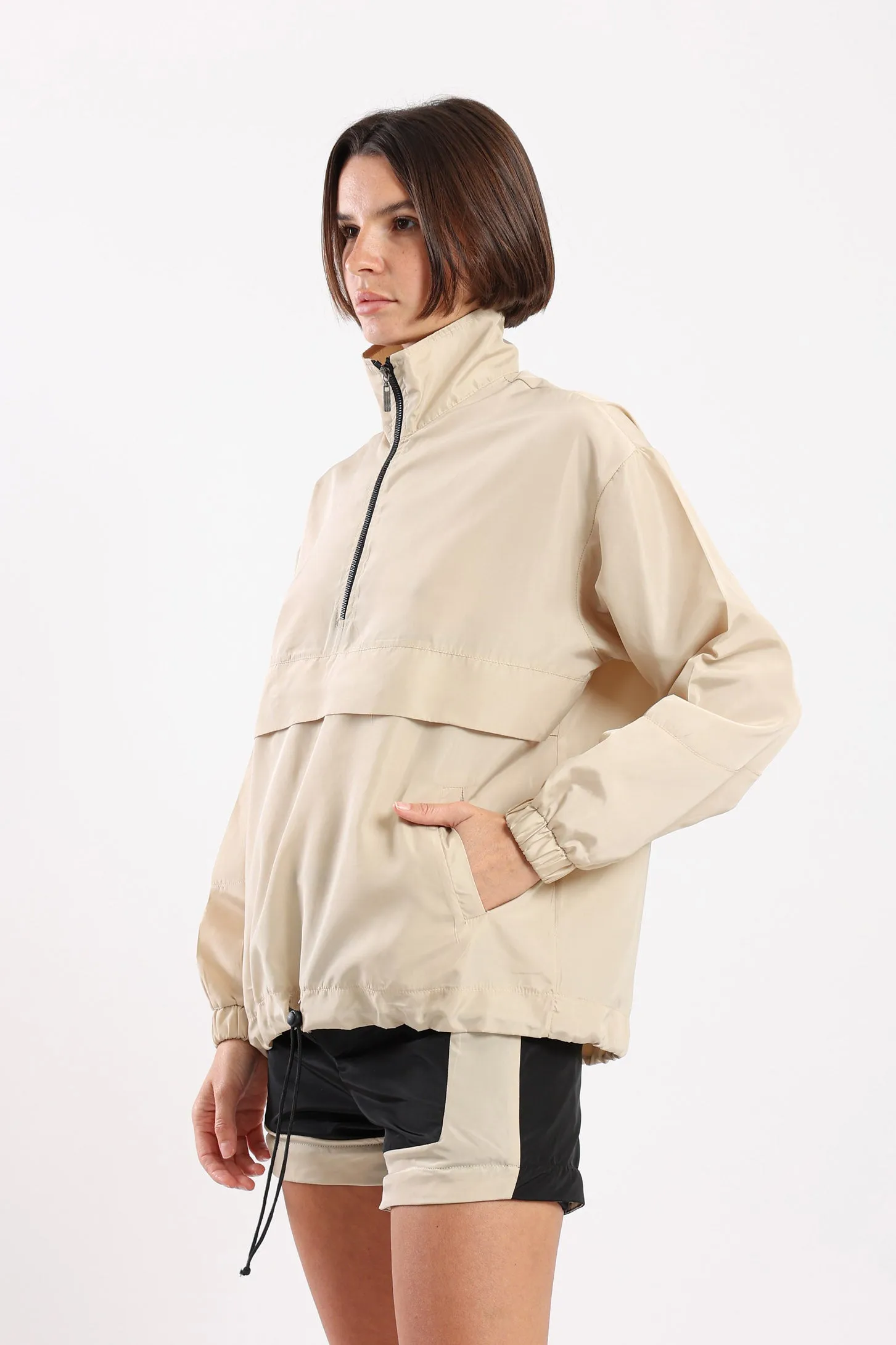 WINDBREAKER PARKA SWEATSHIRT - BEIGE